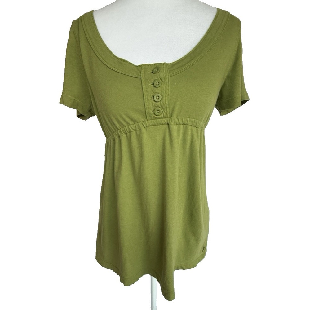 VTG Y2K American Eagle Womens Babydoll Henley Top Size S Empire Waist Peasant